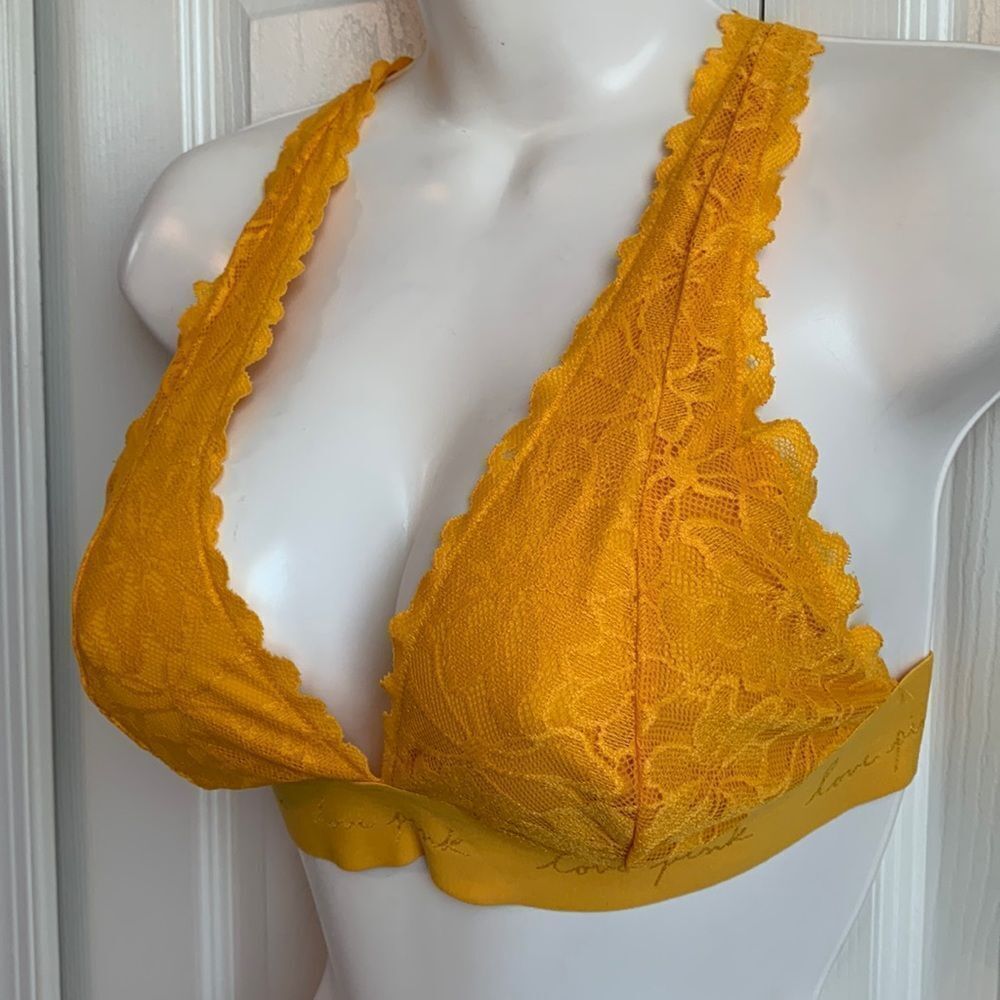 Victoria’s Secret PINK Strappy Back Plunge Unlined Lace Bralette Bra L